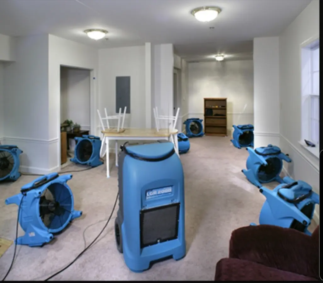 Air movers and dehumidifier setup for Water Extraction & Removal in Grapevine